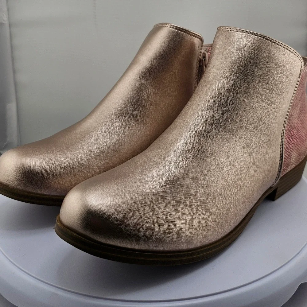 Mia‎ Girl's Ankle Boots Size 6M Rose Gold Snake Print Zipper Casual Shoes New